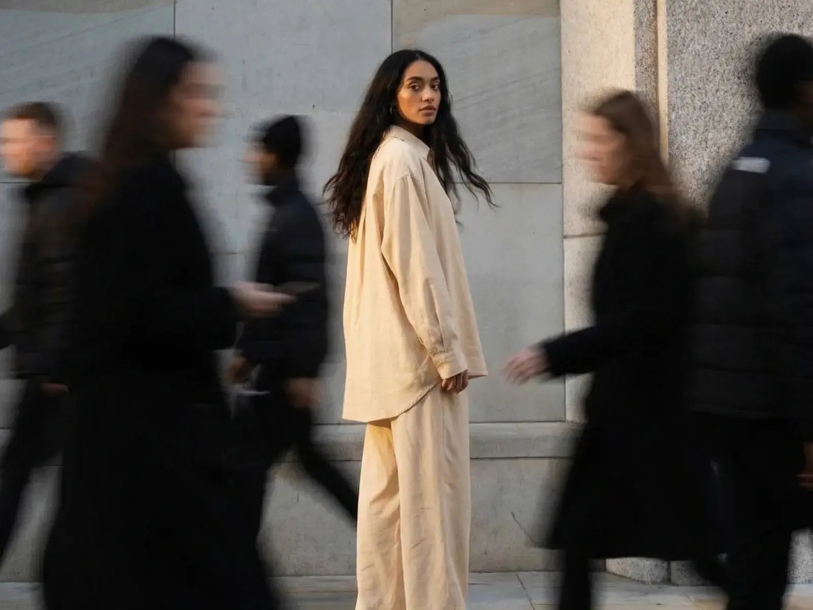 Person beige looking visible focus